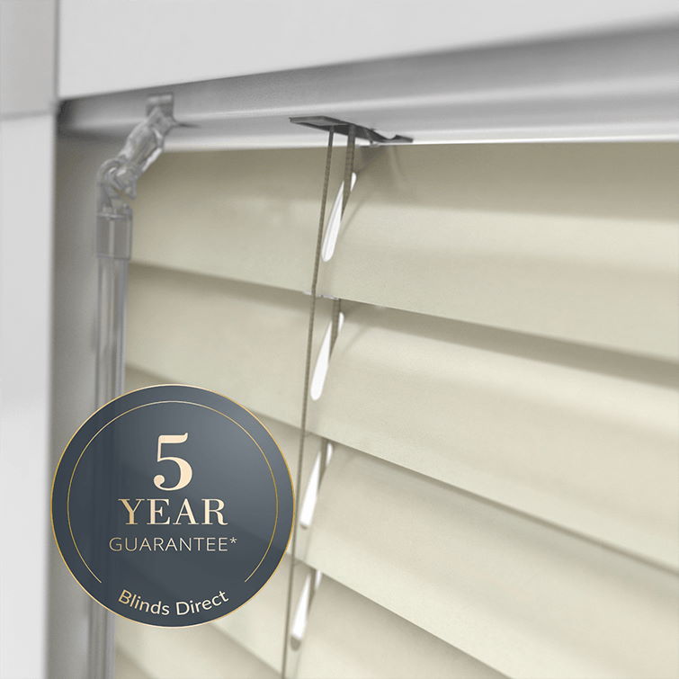 a close up photo of white metal venetian blinds 