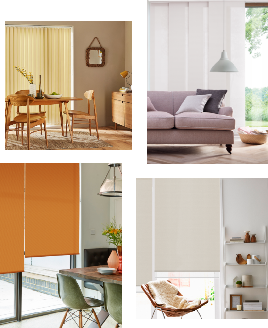 multi photo image to show examples of how different types of door blinds can be used in the home