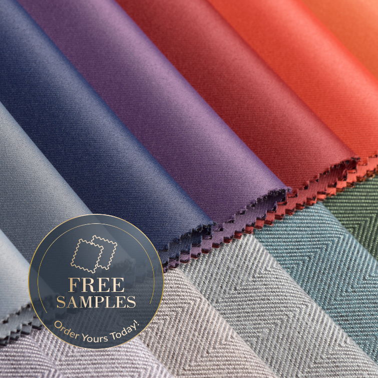 promotional photo that shows different types of fabric that can be ordered as free samples 