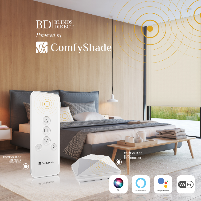 Photo of a living room with the ComfyShade system