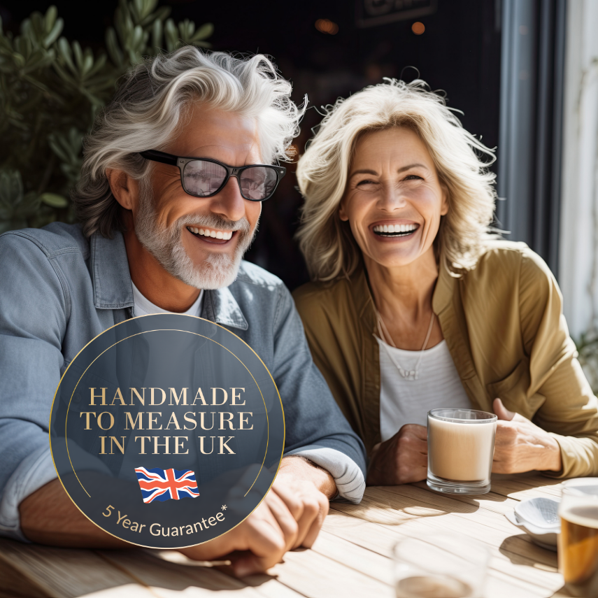 A woman and a man shopping for electric blinds