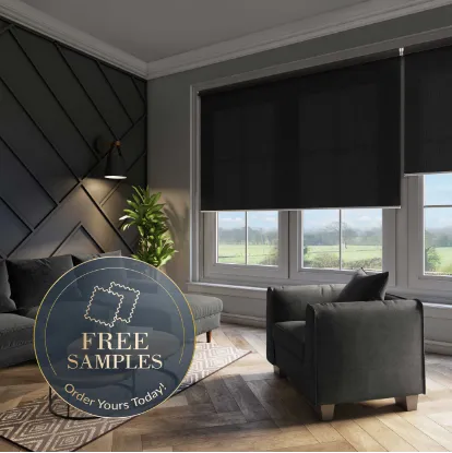 What materials are black roller blinds available in?