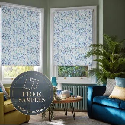 What materials are blue roller blinds available in?