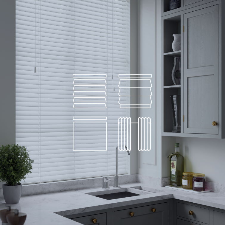 Image showing white venetian blinds in a kitchen