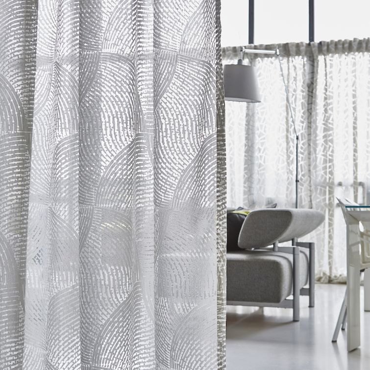 close up image of voile kitchen curtains 