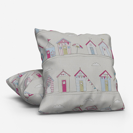 Fryetts Beach Huts Pink cushion