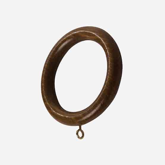6 Dark Oak Wood Curtain Rings - 28mm Teak Wooden Pole Rings (Antique Style)