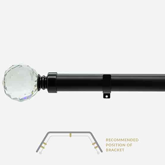28mm Classic Matt Black Crystal Ball Eyelet Bay Window Curtain Pole