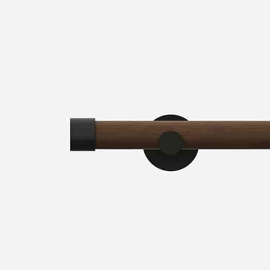 28mm Signature Matt Black and Walnut End Cap Eyelet Curtain Pole