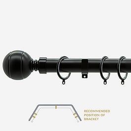 28mm Allure Classic Matt Black Ribbed Ball Bay Window Curtain Pole