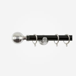 28mm Allure Signature Matt Black With Stainless Steel Ribbed Ball Curtain Pole