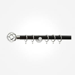 35mm Allure Classic Matt Black With Chrome Cage Finial Curtain Pole