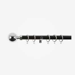35mm Allure Classic Matt Black With Chrome Ribbed Ball Finial Curtain Pole