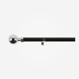 35mm Allure Classic Matt Black With Chrome Ribbed Ball Finial Eyelet Curtain Pole