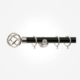 35mm Allure Classic Matt Black With Stainless Steel Cage Finial Curtain Pole