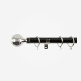 35mm Allure Classic Matt Black With Stainless Steel Ribbed Ball Finial Curtain Pole