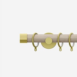 28mm Signature Brushed Gold & Light Oak End Cap Curtain Pole
