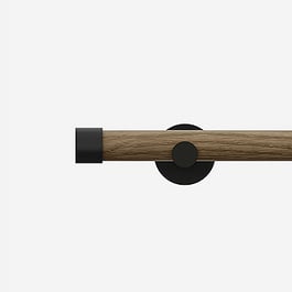 28mm Signature Matt Black & Aged Oak End Cap Eyelet Curtain Pole