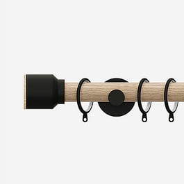 28mm Signature Matt Black & Natural Oak Drum Curtain Pole