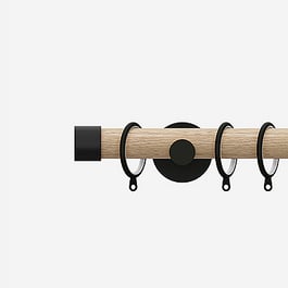 28mm Signature Matt Black & Natural Oak End Cap Curtain Pole