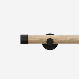 28mm Signature Matt Black & Natural Oak End Cap Eyelet Curtain Pole
