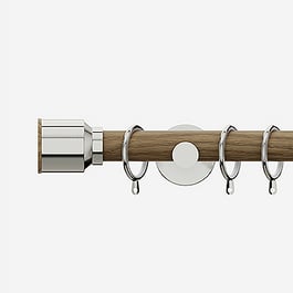 28mm Signature Stainless Steel & Aged Oak Drum Curtain Pole