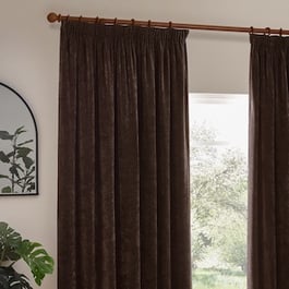 Yard Heavy Chenille Brown Pencil Pleat Ready Made Curtain