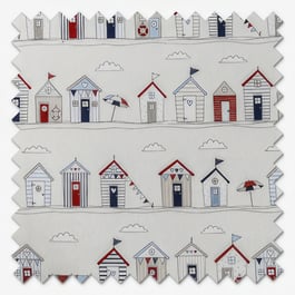 Beach Huts Blue Curtain