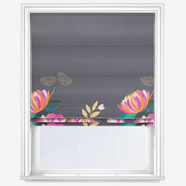 Sara Miller Peony Border Dark Grey Roman Blind