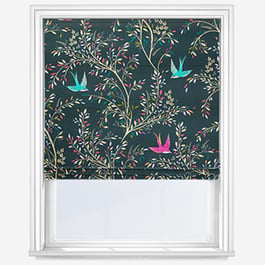 Sara Miller Swallows Forest Green Roman Blind