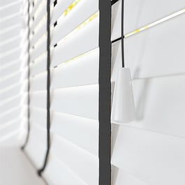 Dalby Bamboo Capella White with Jet tapes Wooden Venetian Blind