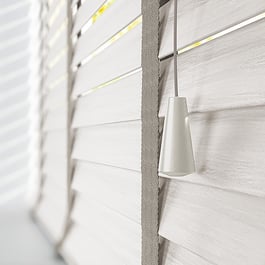Dalby White Smoke Oak with Truffle Tapes Wooden Venetian Blind