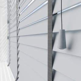 Statement Dove Grey with Grey Tapes Faux Wood Venetian Blind