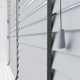 Statement Dove Grey with Jet Tapes Faux Wood Venetian Blind