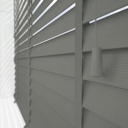 Plass Embossed Slate Grey with Gallant Tapes Faux Wood Venetian Blind