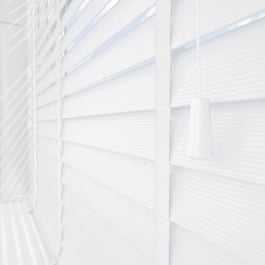 WoodLux Fine Grain Brilliant White with Tapes Faux Wood Venetian Blind
