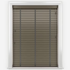 Aspect Taupe Grey with Dark Grey Tapes Faux Wood Venetian Blind