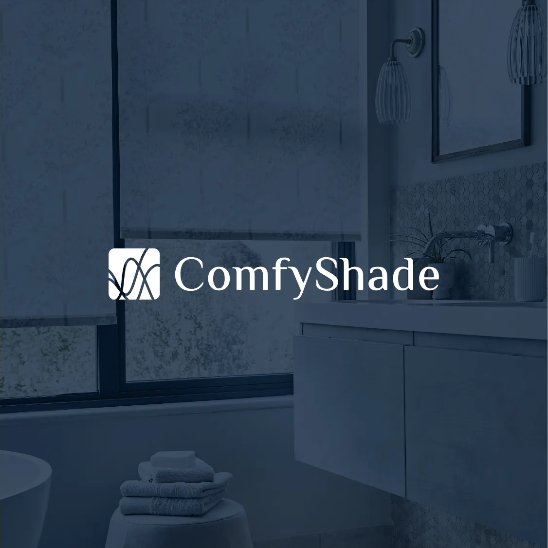 Image of roller blinds with a ComfyShade logo overlay