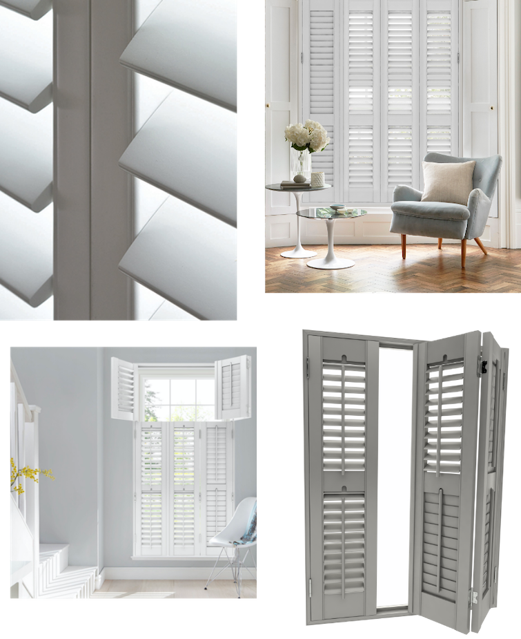 close up image of white wooden shutters
