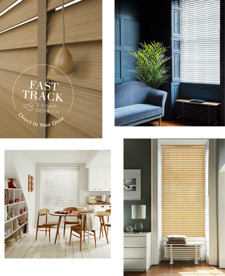 Promotion image to show that wooden blinds from blinds Direct are available on fast track service