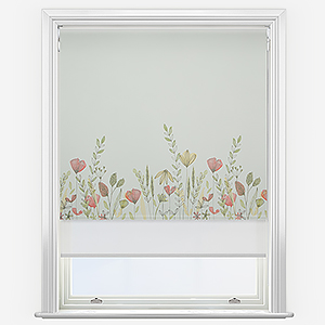 Wild Garden Poppy & White Double Roller Blind