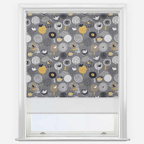 Double Roller Birdsong Midnight White Double Roller Blind