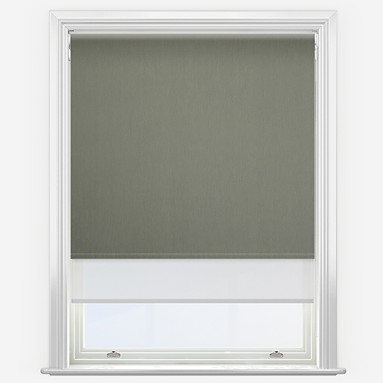 Double Roller Fusion Blackout Pewter & SunVue White Double Roller Blind