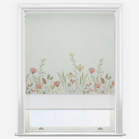 Double Roller Wild Garden Poppy & White Double Roller Blind