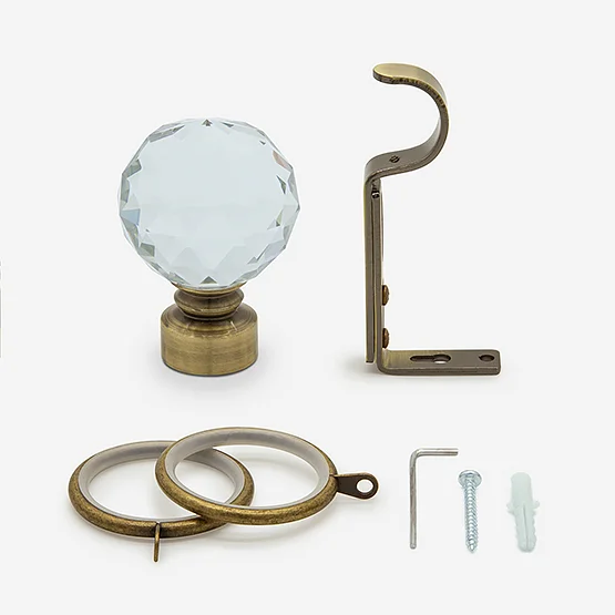28mm Allure Classic Antique Brass Crystal Ball Bay Window pole