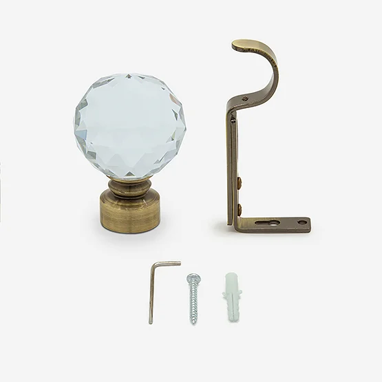 28mm Allure Classic Antique Brass Crystal Ball Eyelet Bay Window pole