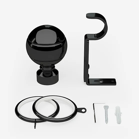 28mm Allure Classic Black Nickel Ribbed Ball pole