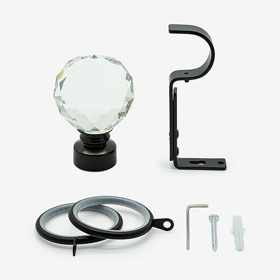 28mm Allure Classic Matt Black Crystal Ball Bay Window pole