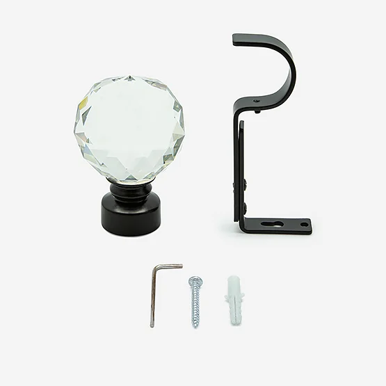 28mm Allure Classic Matt Black Crystal Ball Eyelet Bay Window pole