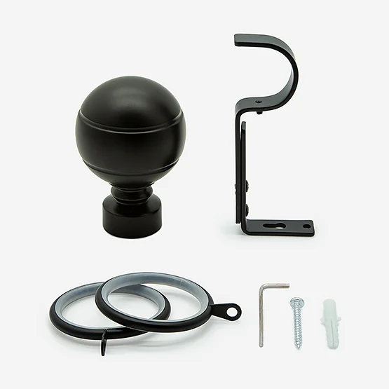 28mm Allure Classic Matt Black Ribbed Ball Bay Window pole
